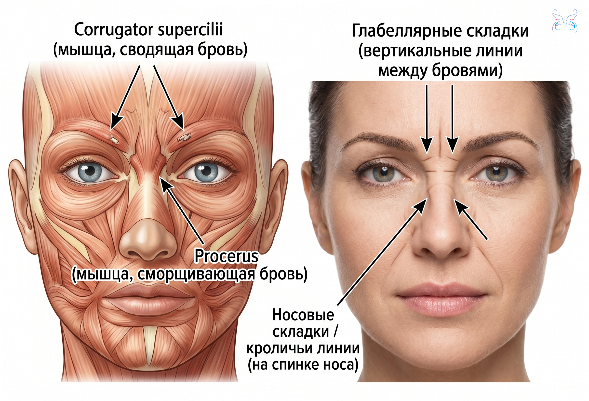 Морщины на переносице – это складки кожи (заломы), которые образуются над верхней частью спинки носа