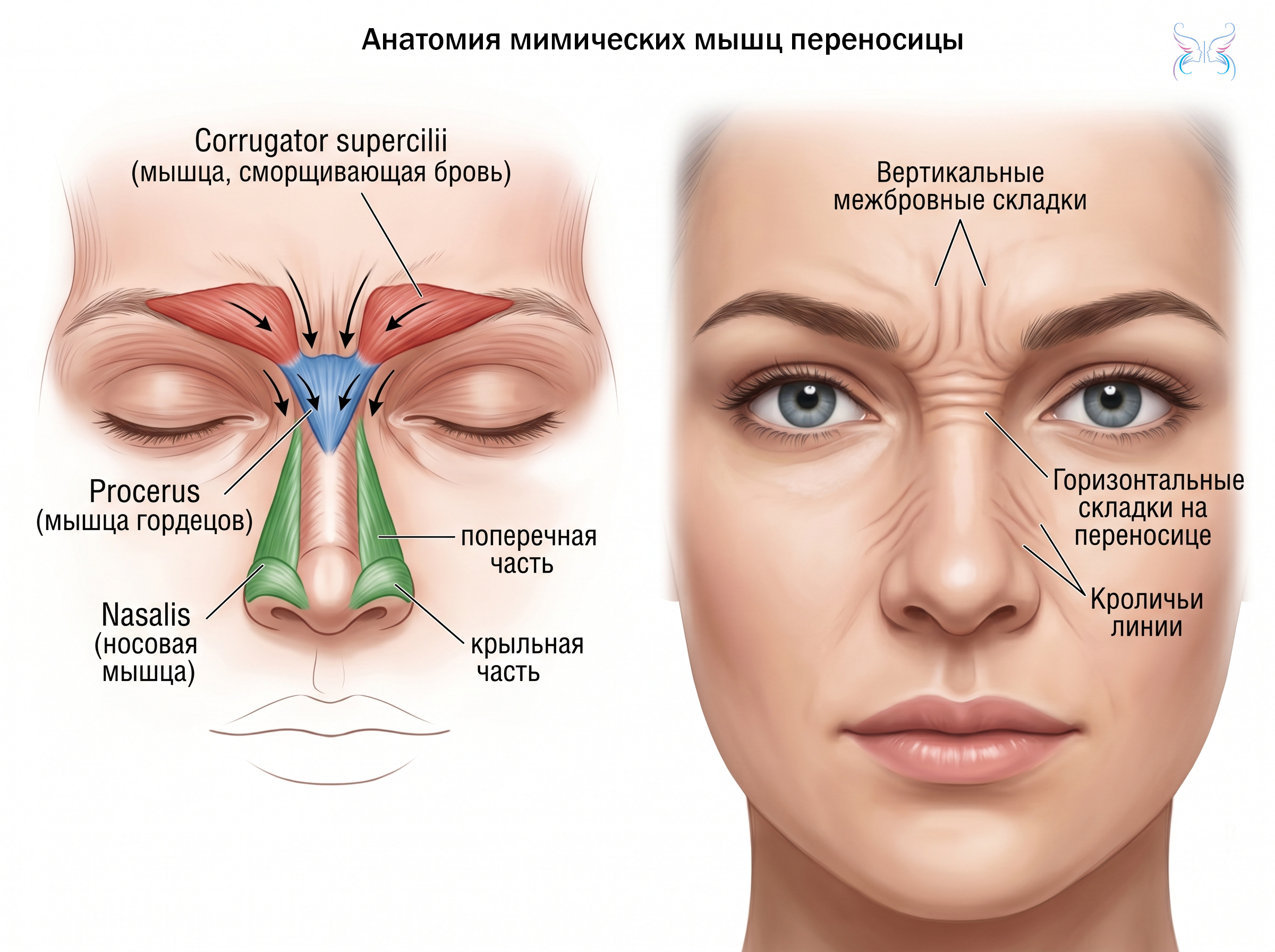 Анатомия мимических мышц переносицы