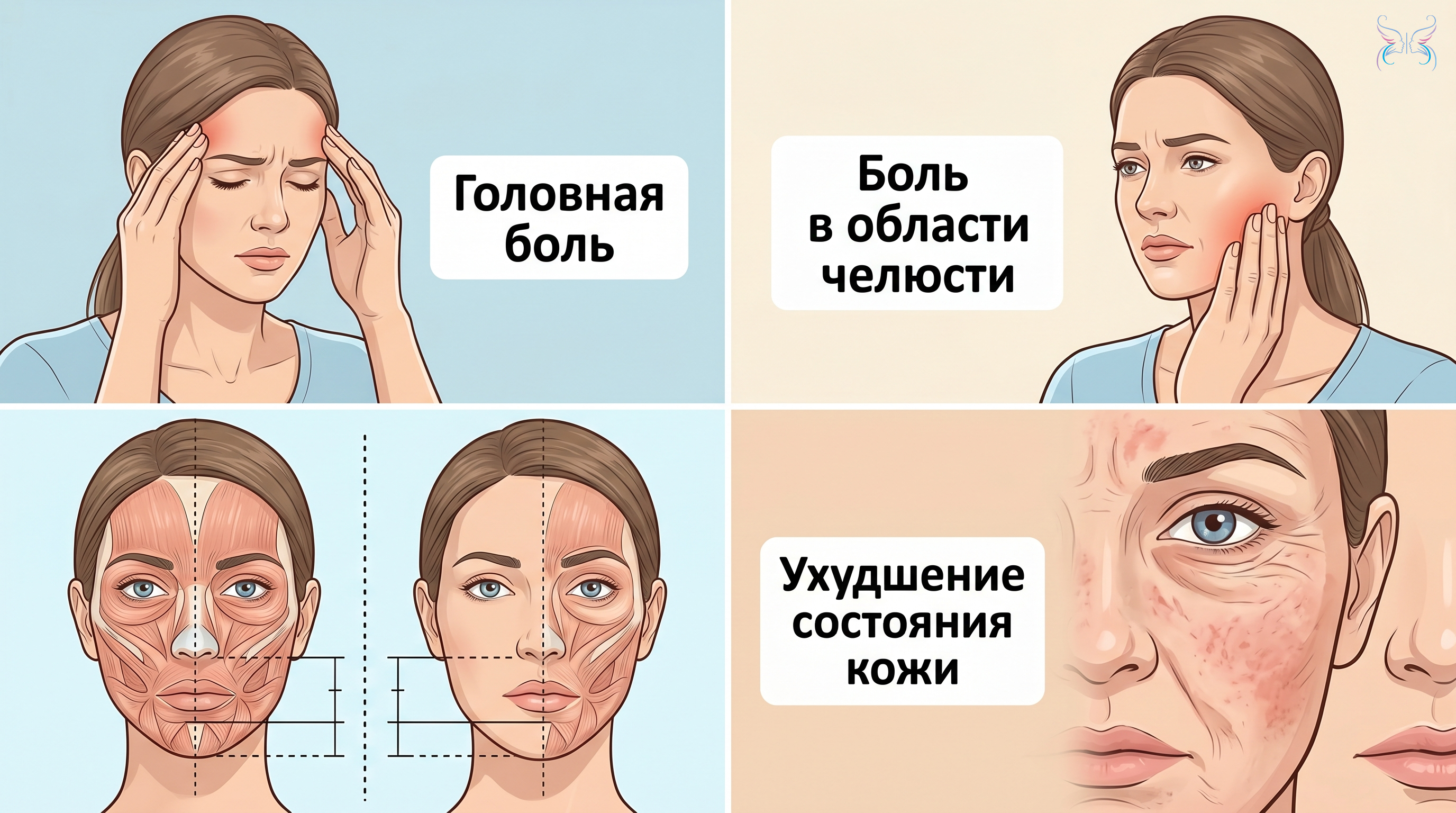 Если во время занятий фейс-йогой появились перечисленные ниже признаки, необходимо прекратить упражнения